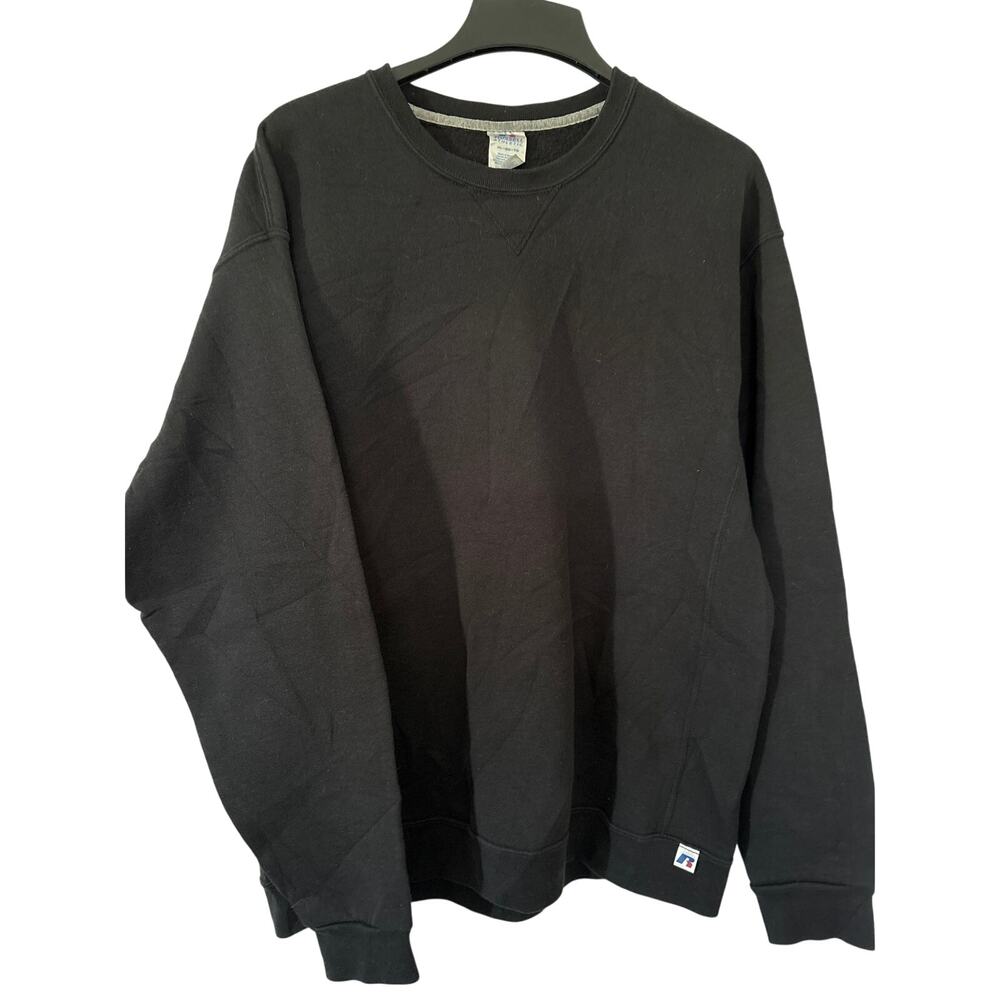 Russell Athletic Vintage Y2K Crew Neck V-Stitch Pullover Sweatshirt Black XL